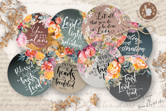 Download Floral Bible Verse Round Cards Set 802 - Round Collection