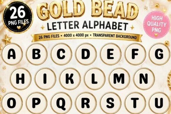 Download Gold Bead Alphabet PNG, Round Letter - Round Collection