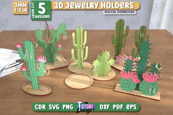 Download Jewelry Display Laser Cut Bundle |Cactus - Laser cut Collection