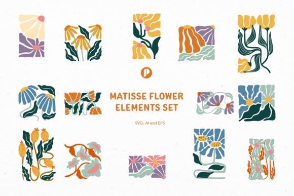 Download Colorful Matisse Flower Element Set - Element set Collection