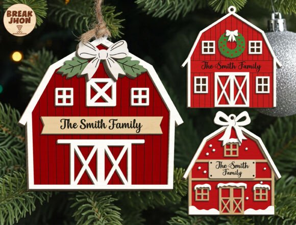 Download Red Barn Family Ornament Cut File Svg - Ornament Collection