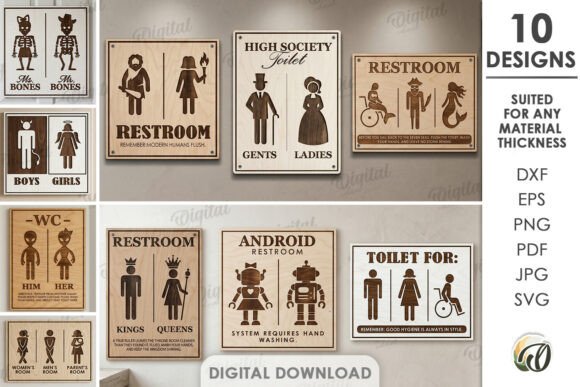 Download Restroom Signs Bundle Laser Cut - Laser cut Collection