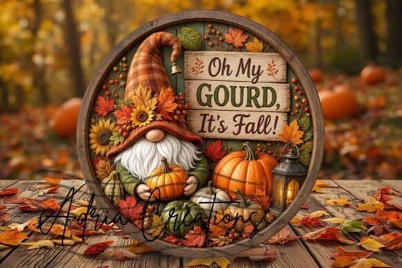 Download Gnome Fall Round Sign, Autumn Wreath Png - Round Collection