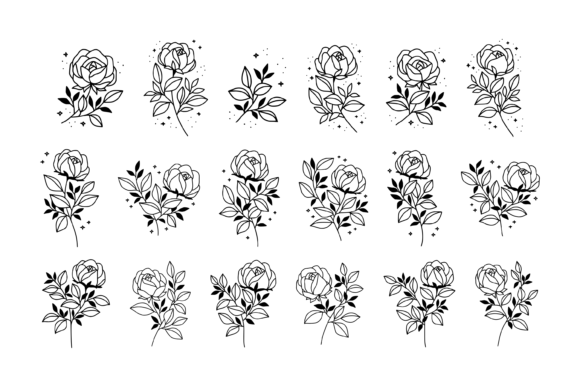 Download Rose Floral Line Art Flower Element Set - Element set Collection