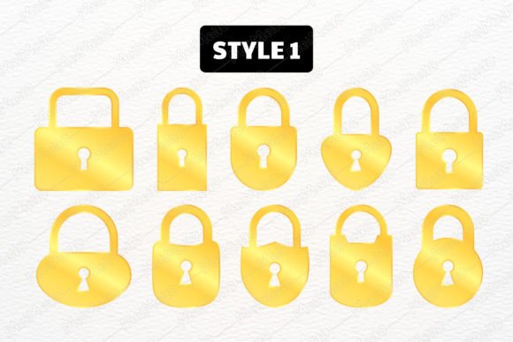 Download Flat Gold Lock Symbol Icon Element Set - Element set Collection