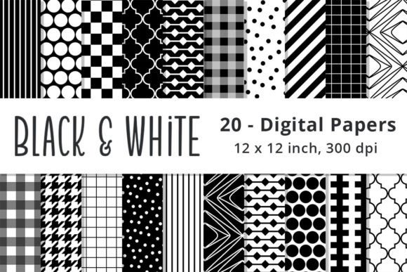 Download Black and White Digital Paper Background - Round Collection