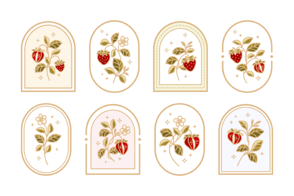 Download Vintage Strawberry Plant Element Set - Element set Collection