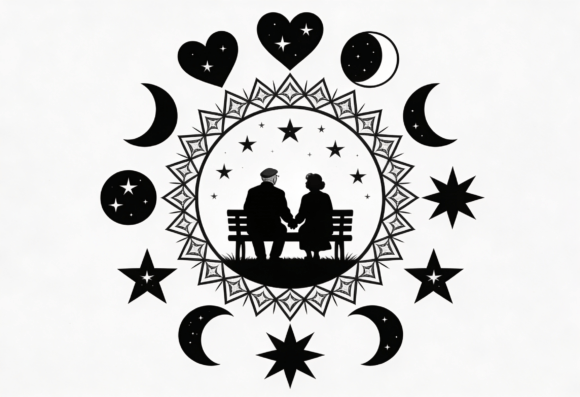 Download Elderly Couple Silhouette Mandala Stars - Silhouette mandala Collection