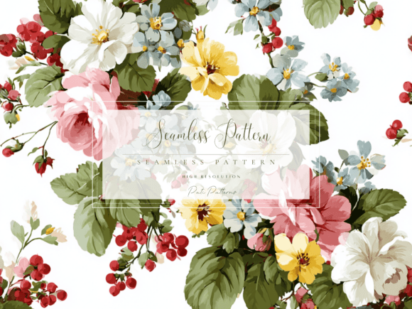 Download Vintage Floral Seamless Pattern PNG with Background - Round Collection