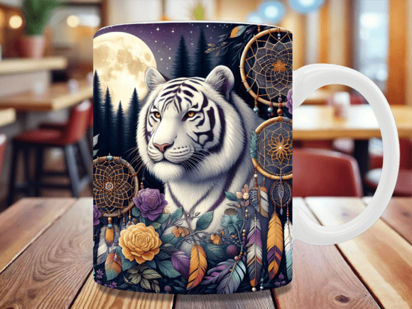 Download Tribal Dreamcatcher Boho White Tiger Mug - Tribal dreamcatcher Collection
