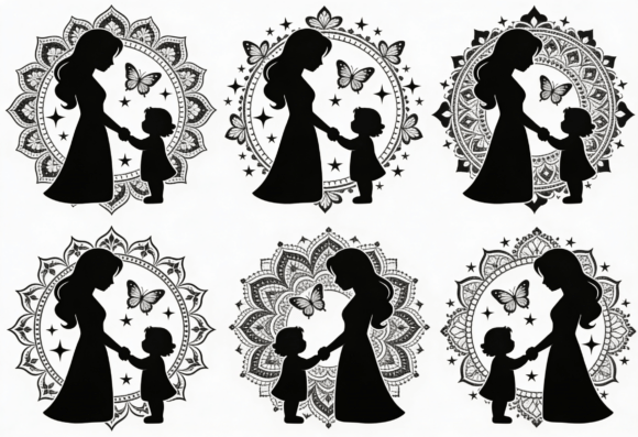 Download Mother and Child Silhouette Mandala - Silhouette mandala Collection