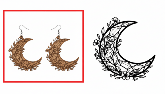 Download Floral Geometric Crescent Moon Earring - Geometric Collection