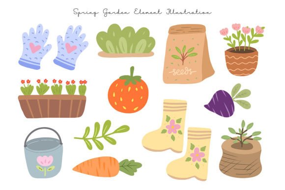 Download Cute Spring Gardening Element Set - Element set Collection